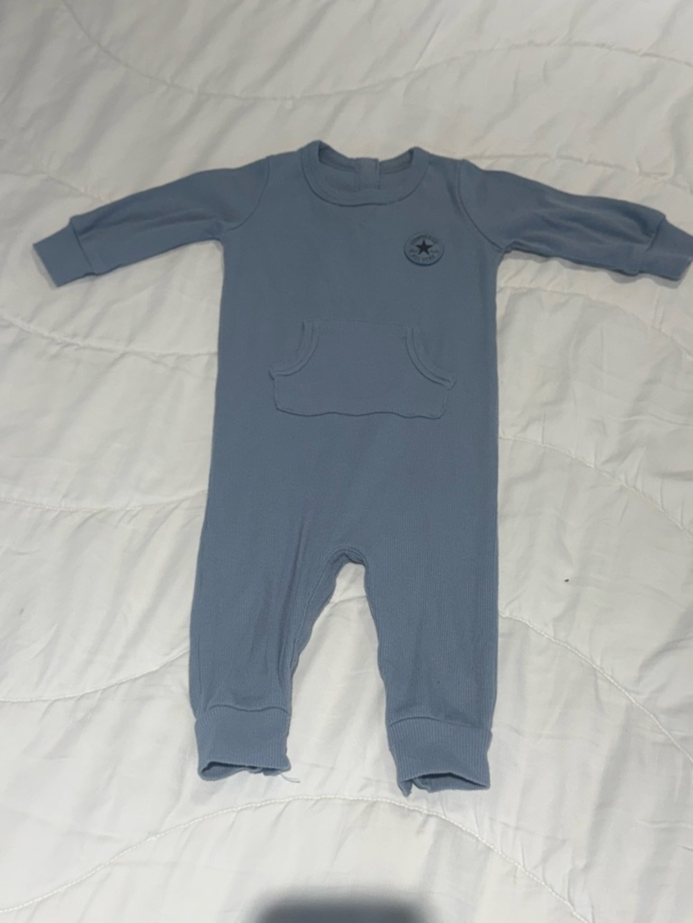 Converse Baby Blue Ribbed Romper 3–6 Months Soft Pocket One-Piece